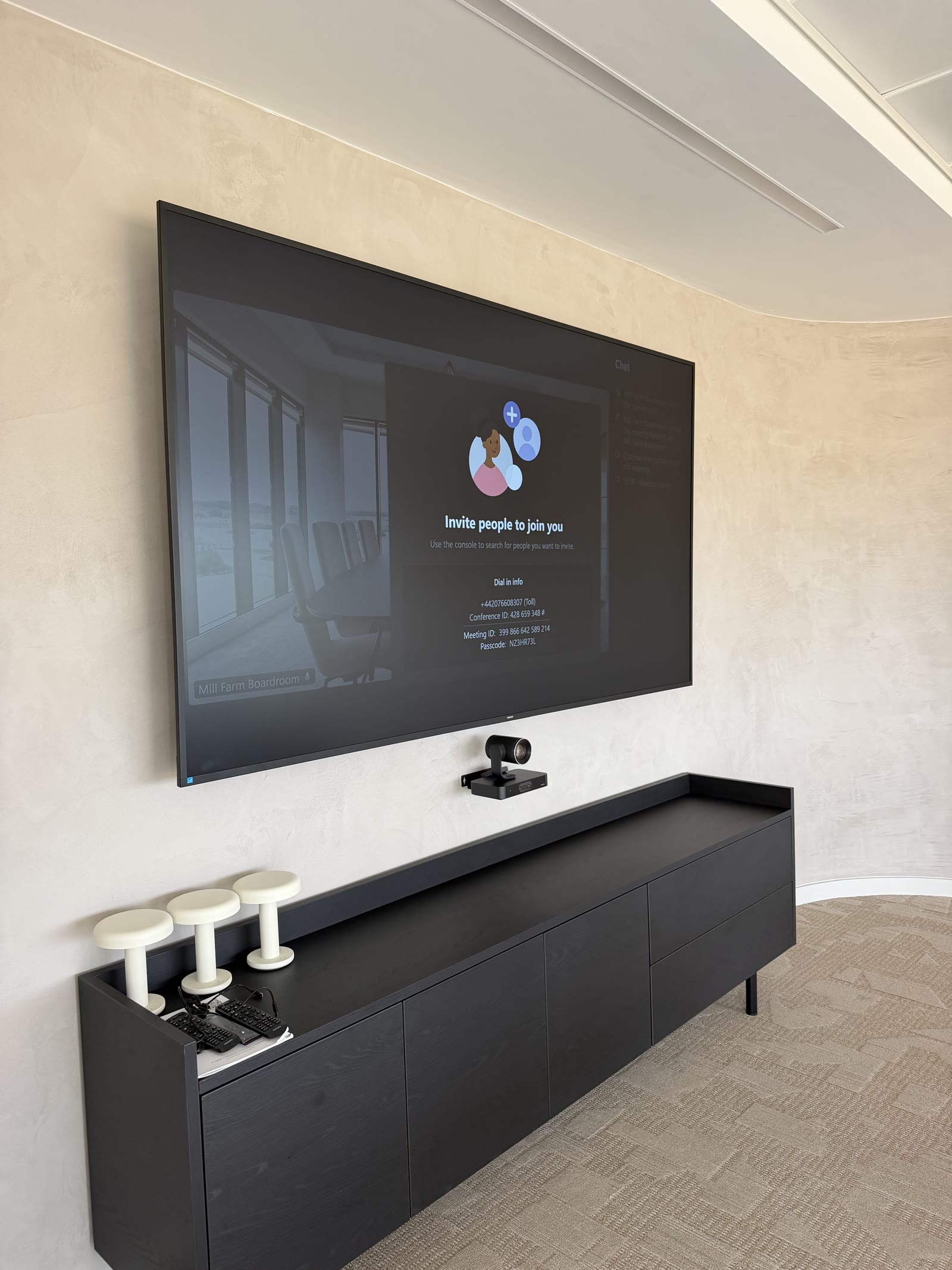 Meeting room systems installation by Wilsons Systems, Fylde Coast, HTI Group boardroom display and camera