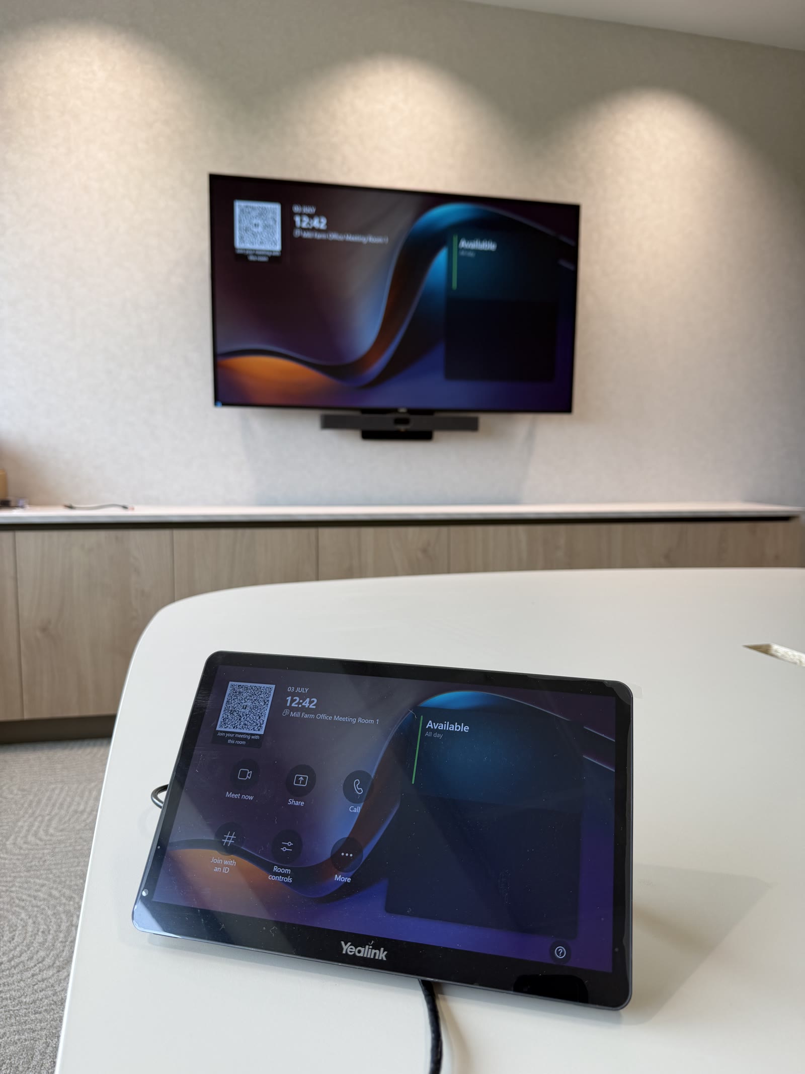 Meeting room and boardroom AV system installed by Wilsons Systems, HTI Group video conferencing touch panel