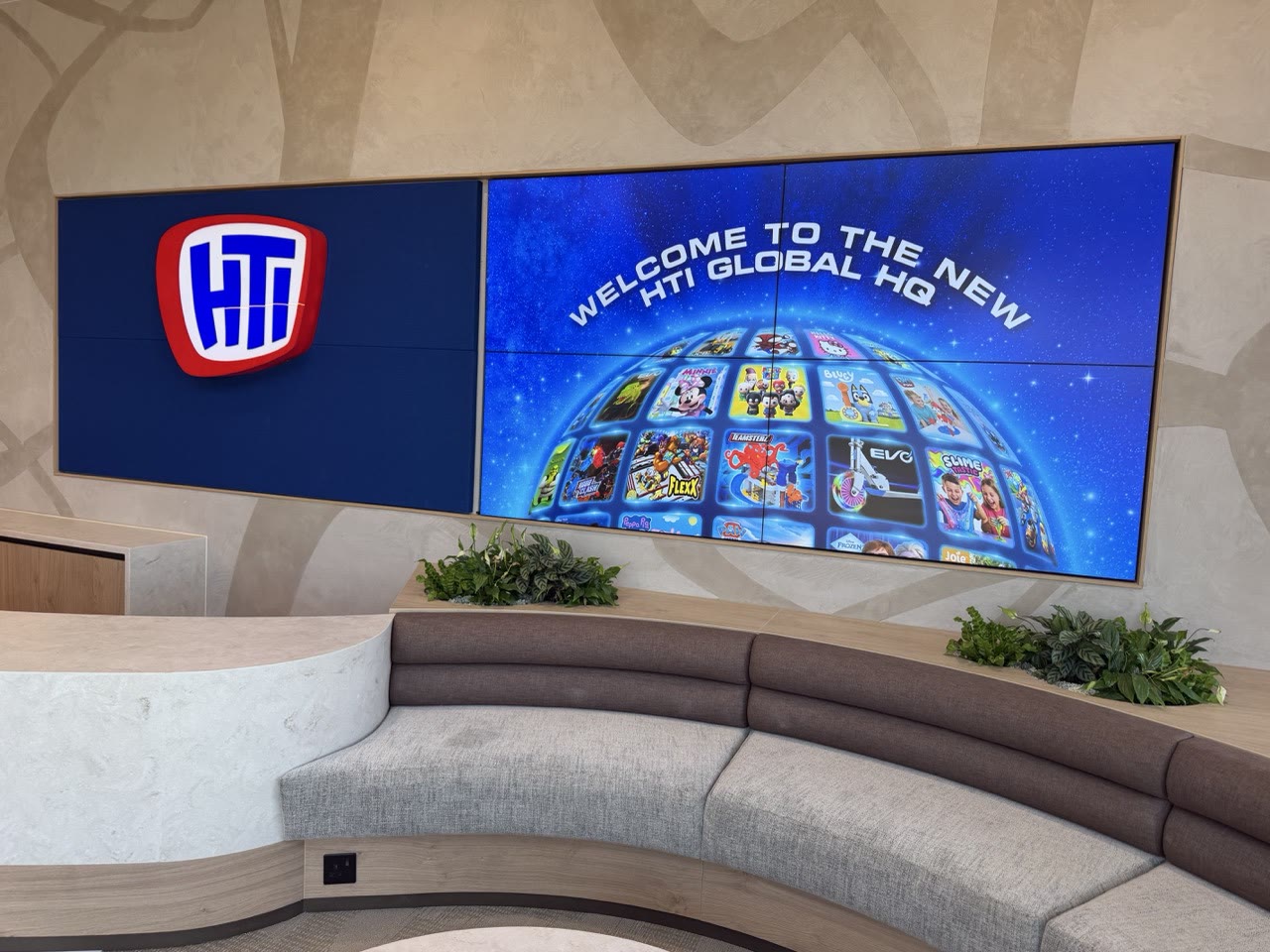 Digital signage video wall installed and managed by Wilsons Systems, HTI Group reception