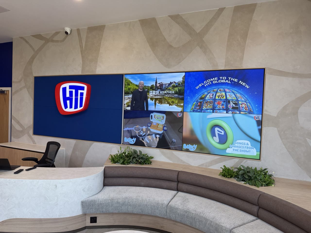 Commercial AV fit-out for HTI Group at Mill Farm, Kirkham, reception video wall